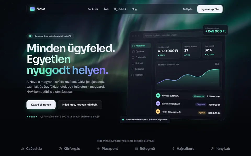 Aurora – CRM SaaS landing – előnézet
