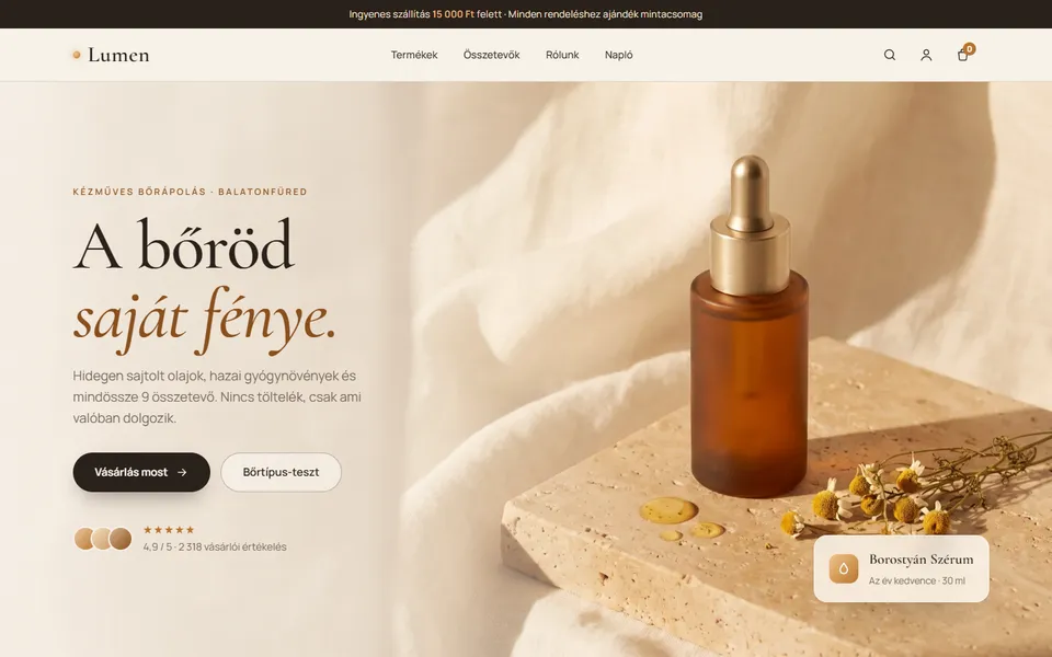 Lumen – prémium bőrápolás webshop – előnézet