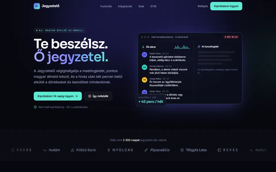 Jegyzetelő – AI SaaS launch oldal – előnézet