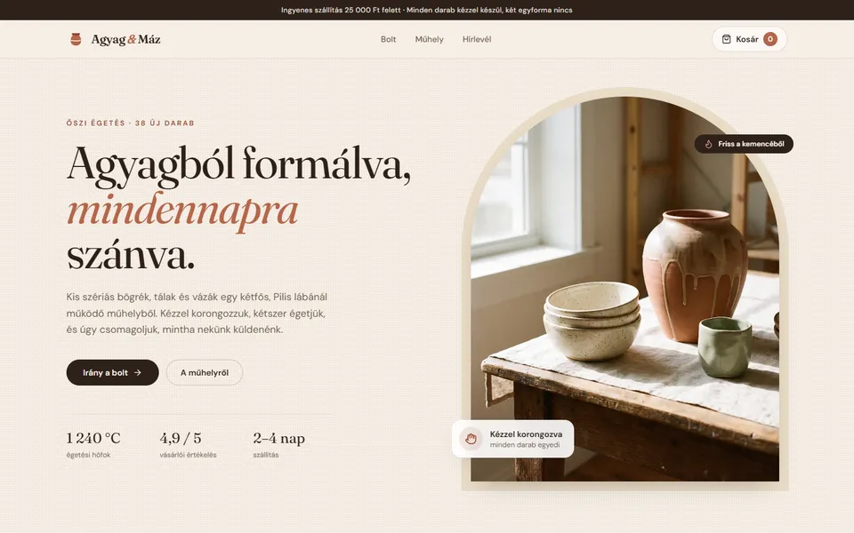 Agyag & Máz – kézműves webshop starter – előnézet